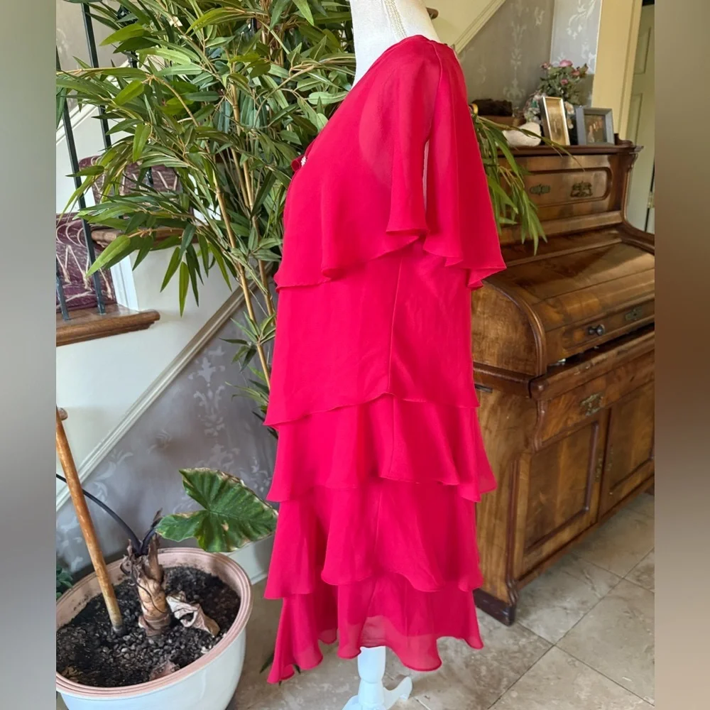 Coldwater Creek ladies fully lined ruffled layer dress size 16 excellent condi - Picture 10 of 16